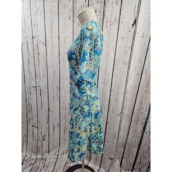 Prana Women's S Nadia Dress Blue Paisley Surplice Crossover Short Sleeve EUC - Picture 2 of 7